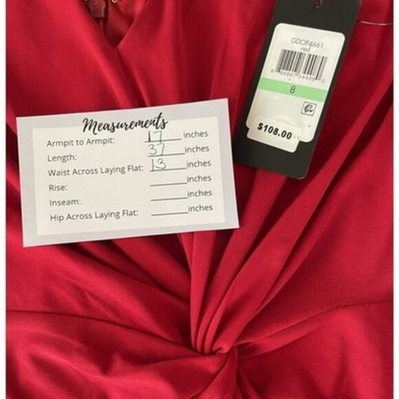 Guess Womens Red Matte Jersey V-Neck Cocktail and Party Dress Size 8 NWT $108 - Picture 3 of 4